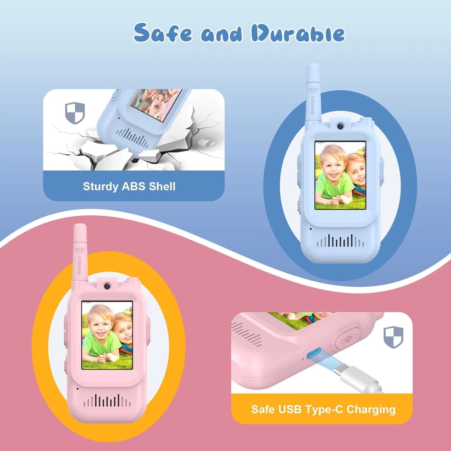Kids Video Walkie Talkie Toys 2 Pack Rechargeable Interphone Toy with HD Camera & Voice Changer Gift Toys for Boys & Girls